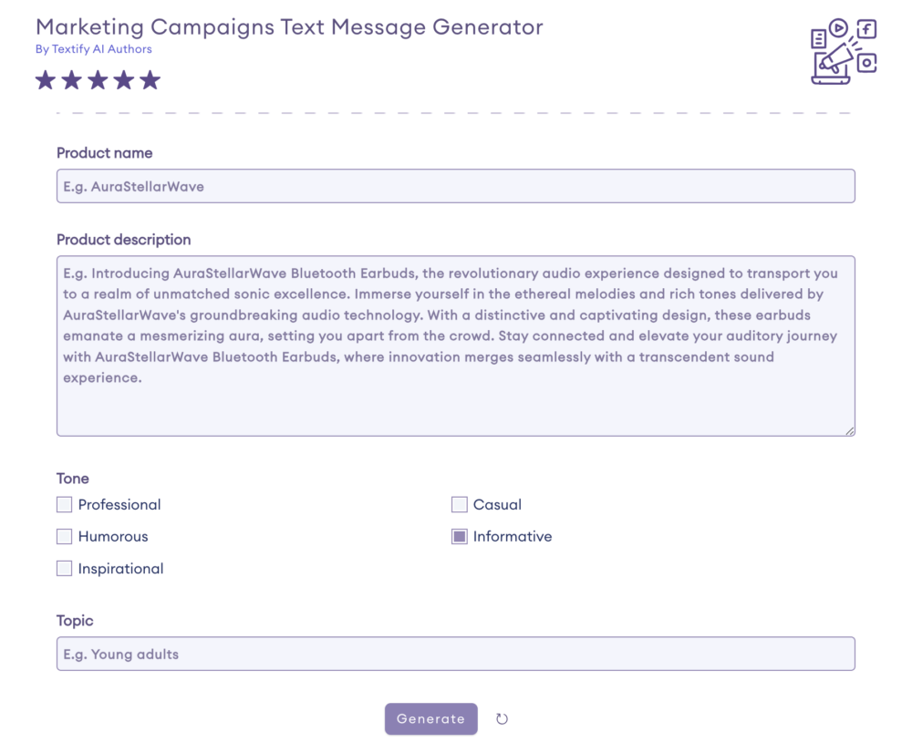 Marketing Campaigns Text Message Generator