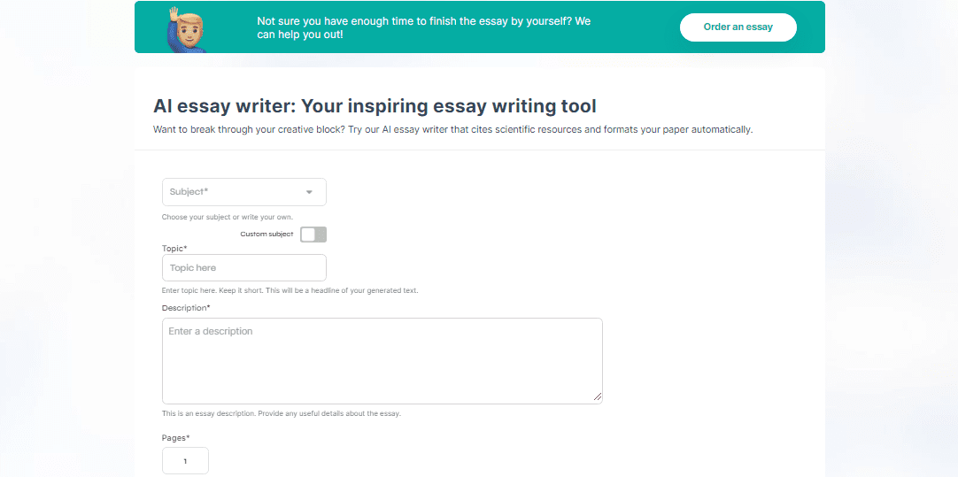 custom writing: AI essay writer
