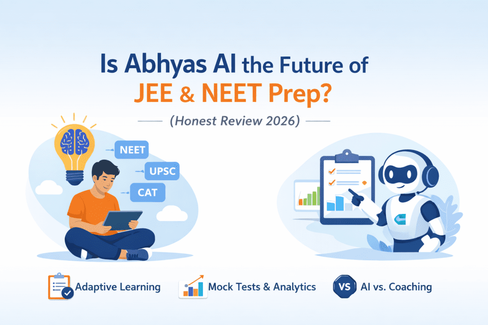 Abhyas AI blog cover showing AI-powered JEE and NEET preparation with adaptive learning and mock test analytics