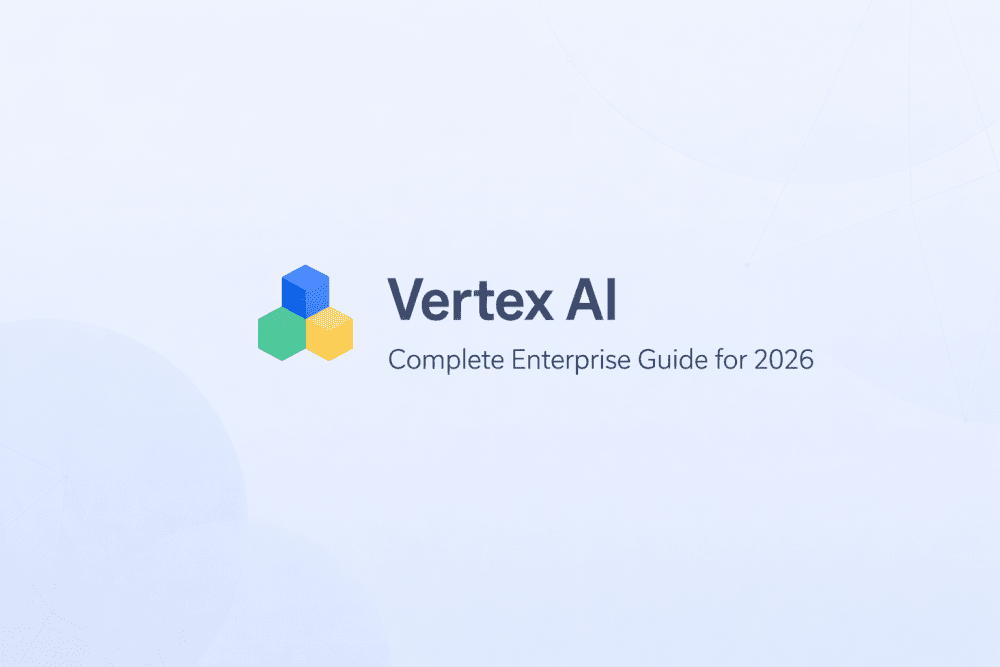 Vertex AI enterprise guide cover image with minimal blue gradient background and cube icon representing Google Cloud AI platform