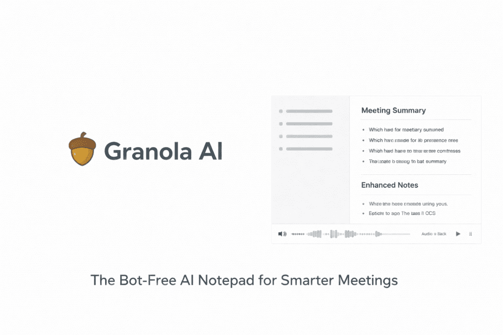 Minimalist Granola AI cover image with logo, clean interface preview, and tagline “Bot-free AI notepad for smarter meetings”