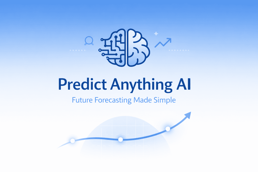Predict Anything AI concept showing a minimalist brain and data graph representing predictive analytics and future forecasting.