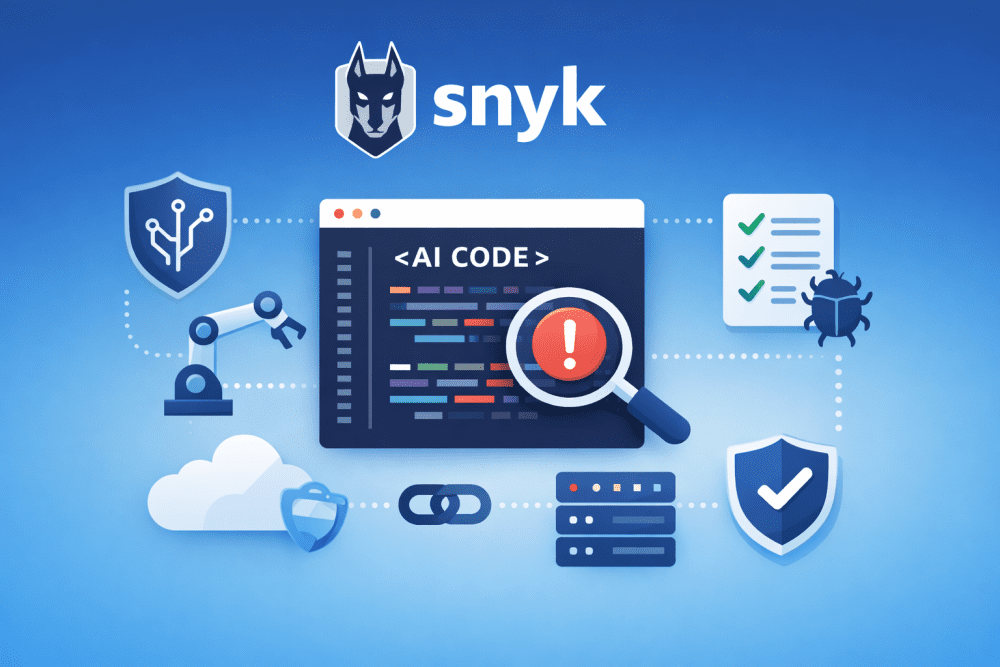 Snyk cybersecurity platform scanning AI-generated code vulnerabilities in a DevSecOps workflow