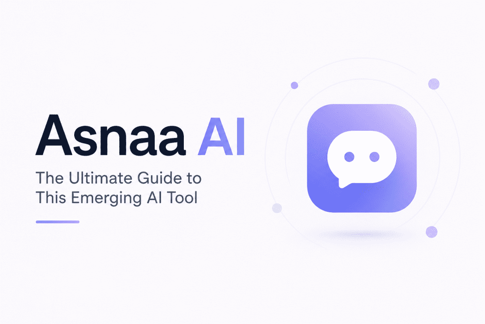Minimalistic cover image for Asnaa AI tool showing clean interface design with gradient AI icon and modern typography