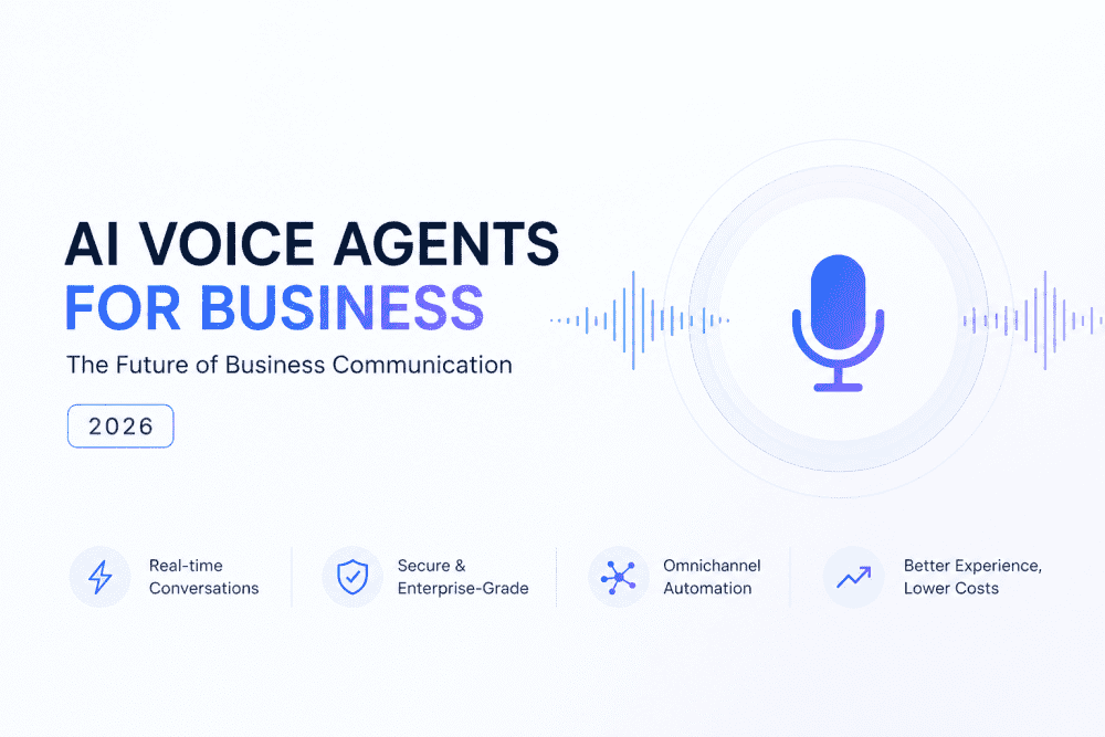 Minimal AI voice agent illustration with microphone and sound waves representing real-time conversational AI for business